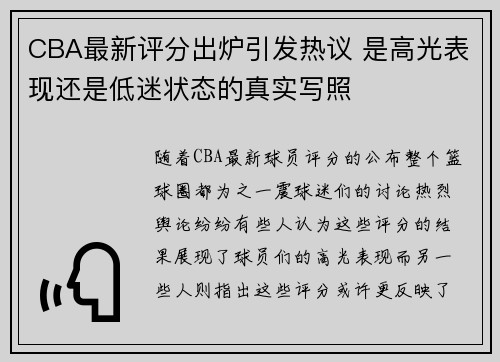 CBA最新评分出炉引发热议 是高光表现还是低迷状态的真实写照